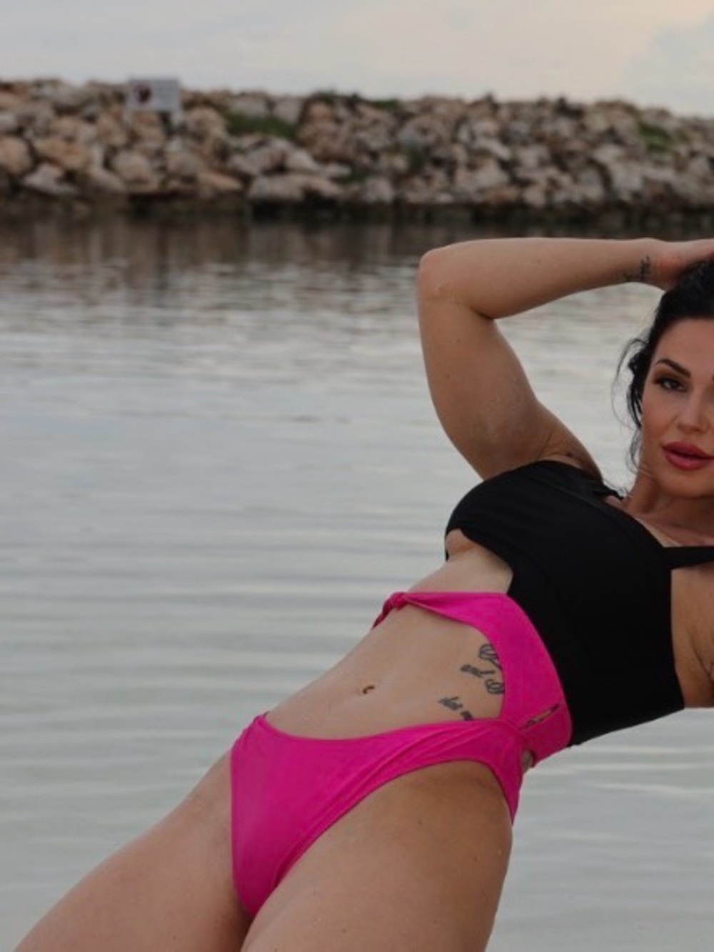 Women’s Two-Tone Cutout Swimsuit — Pink & Black